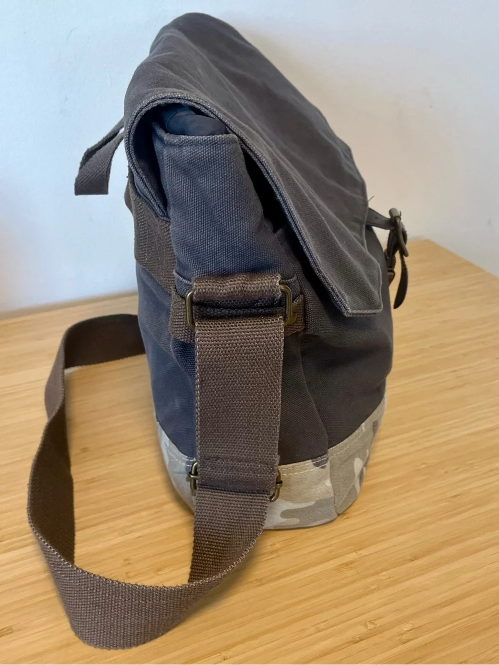 Levi's Blue-Gay Canvas Messenger Bag with Camo Trim